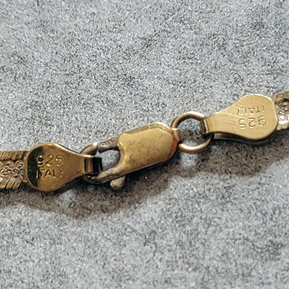 Vintage 2000 Gold Vermeil KC .925 Sterling Silver 20" Herringbone Necklace Italy - Picture 4 of 5